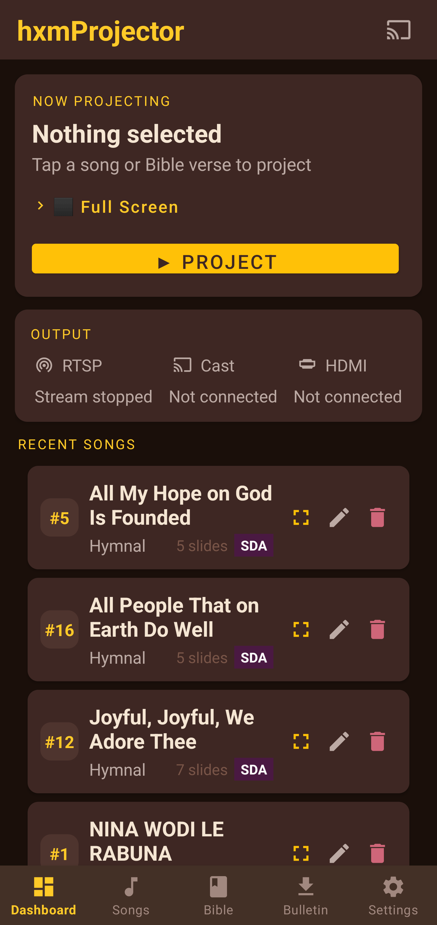 hxmProjector Dashboard
